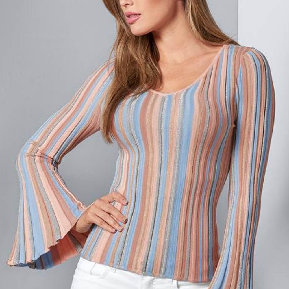 Striped bell sleeve top